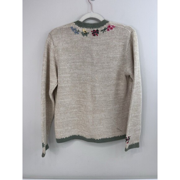 Vintage Orvis Womens Sweater Small Beige Cardigan Chunky Knit Floral Embroidery - Picture 8 of 16
